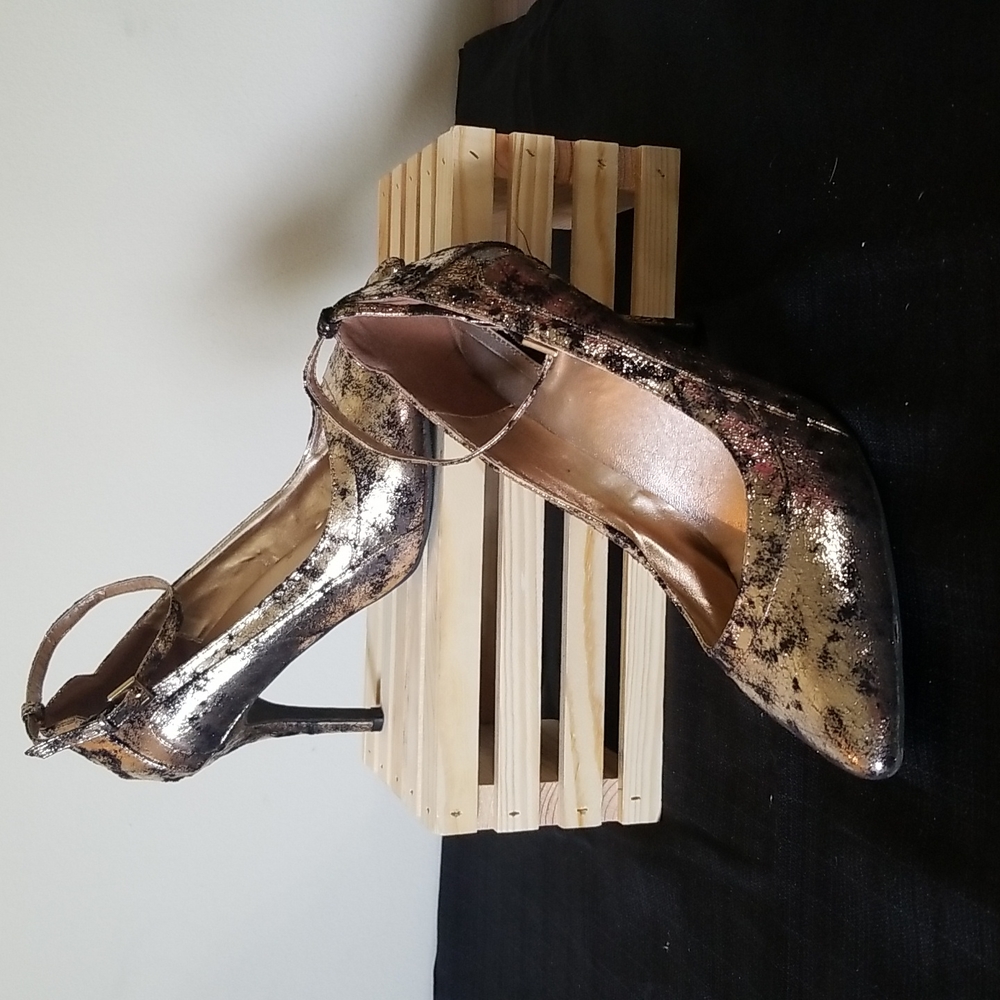Mark Gold and black pumps with ankle strap